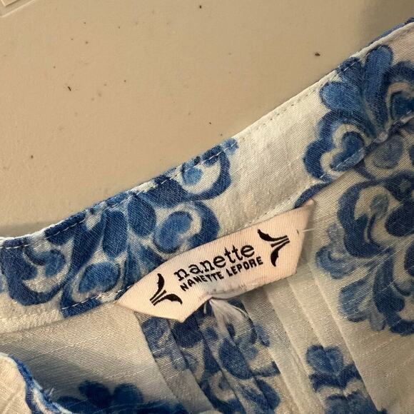 Nanette Lepore Blue Print Lightweight Summer Beach Tunic Blouse Cover Up Size L - Picture 7 of 11